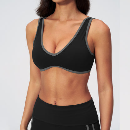 Contrast Stitch V-Neck Sports Bra