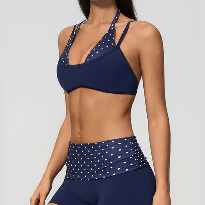 Two-Tone Faux-Layered Halter Sports Bra