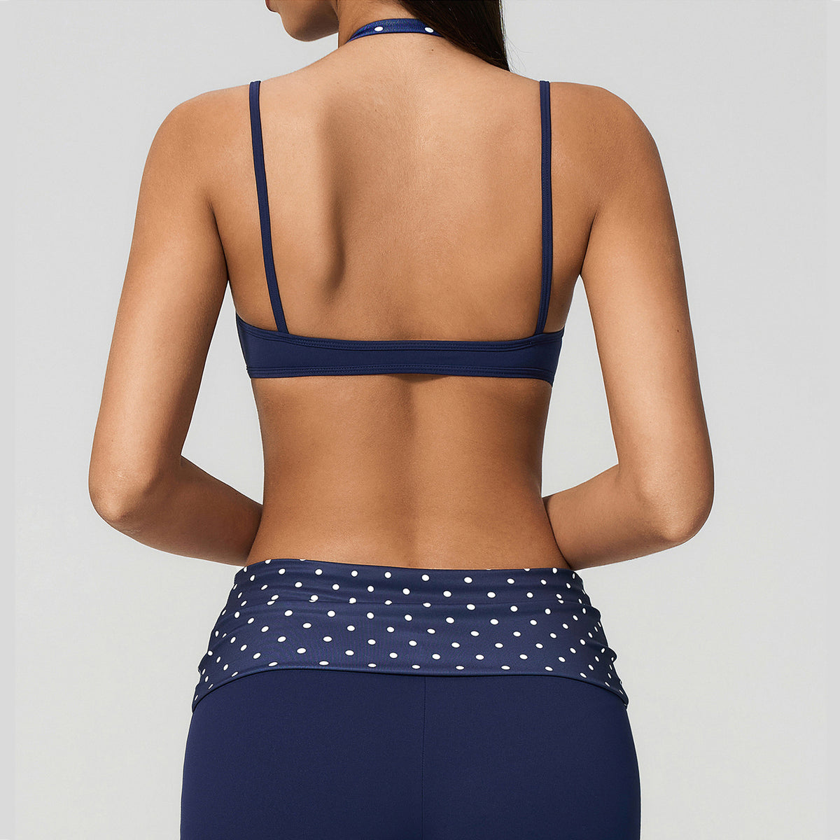 Two-Tone Faux-Layered Halter Sports Bra