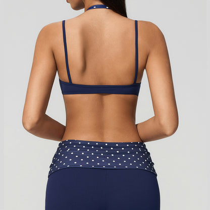 Two-Tone Faux-Layered Halter Sports Bra