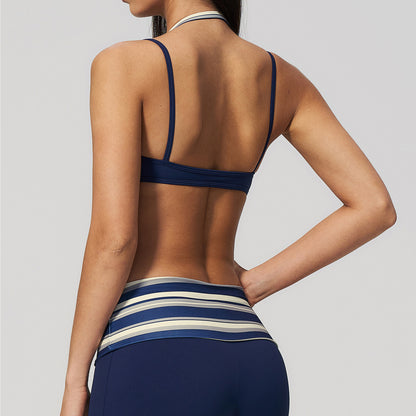 Two-Tone Faux-Layered Halter Sports Bra