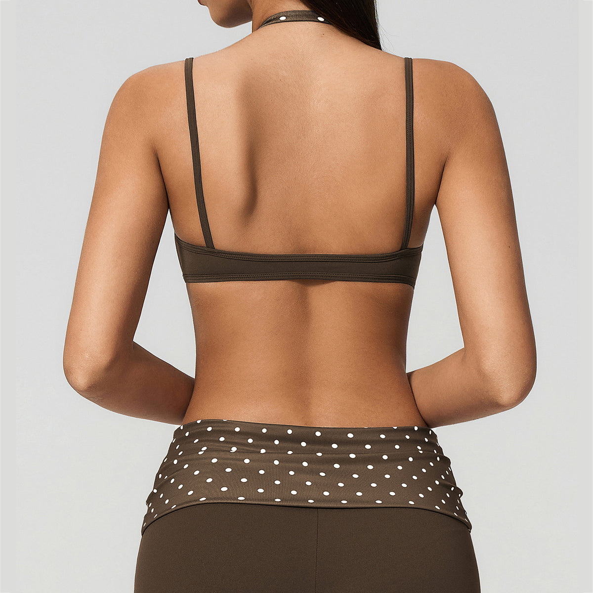 Two-Tone Faux-Layered Halter Sports Bra