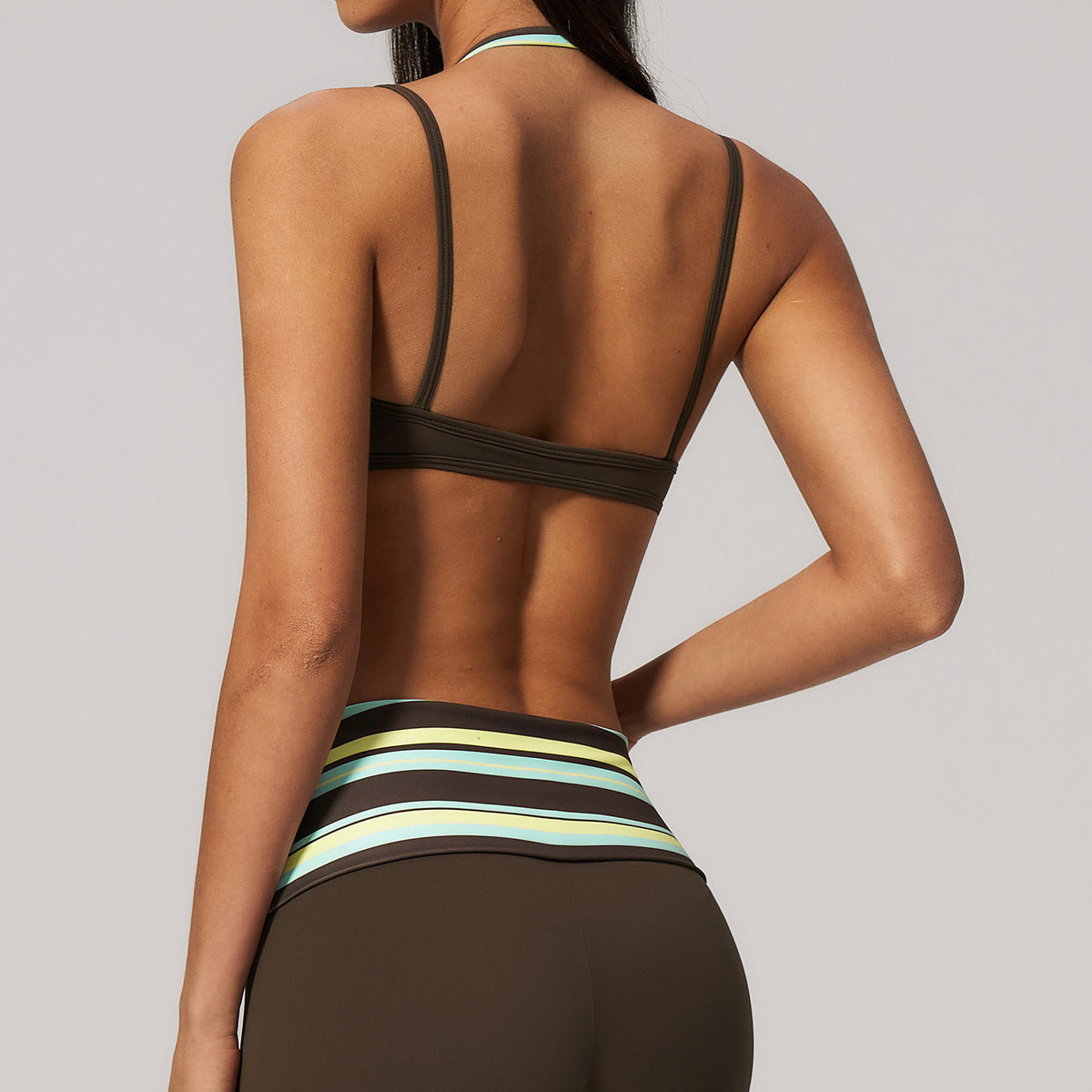 Two-Tone Faux-Layered Halter Sports Bra