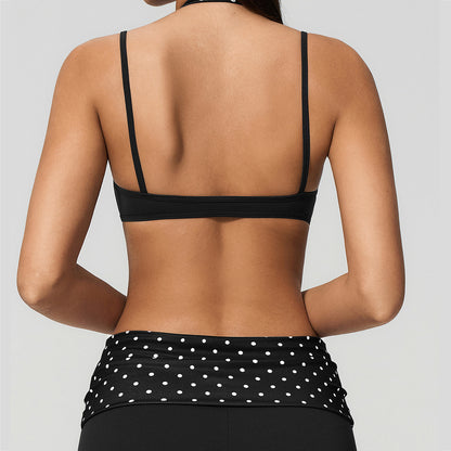 Two-Tone Faux-Layered Halter Sports Bra