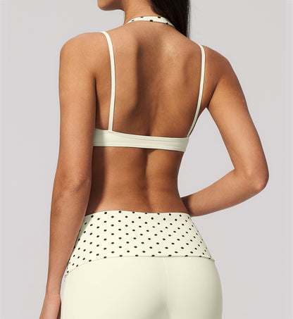Two-Tone Faux-Layered Halter Sports Bra