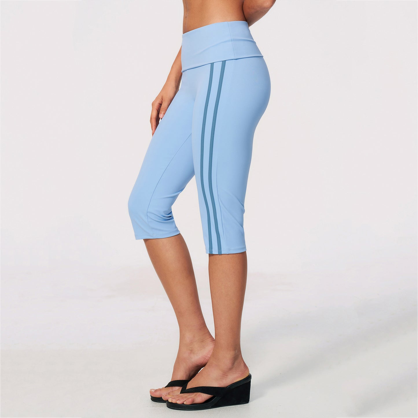 Side Stripe Foldover Waist Capri Leggings