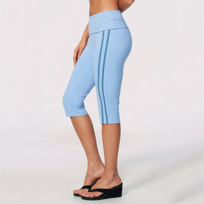 Side Stripe Foldover Waist Capri Leggings