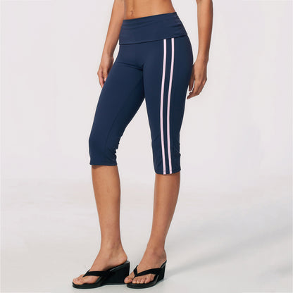 Side Stripe Foldover Waist Capri Leggings