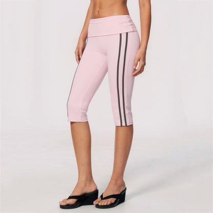 Side Stripe Foldover Waist Capri Leggings
