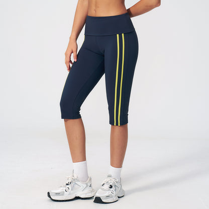 Side Stripe Foldover Waist Capri Leggings