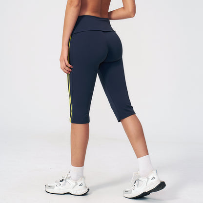 Side Stripe Foldover Waist Capri Leggings