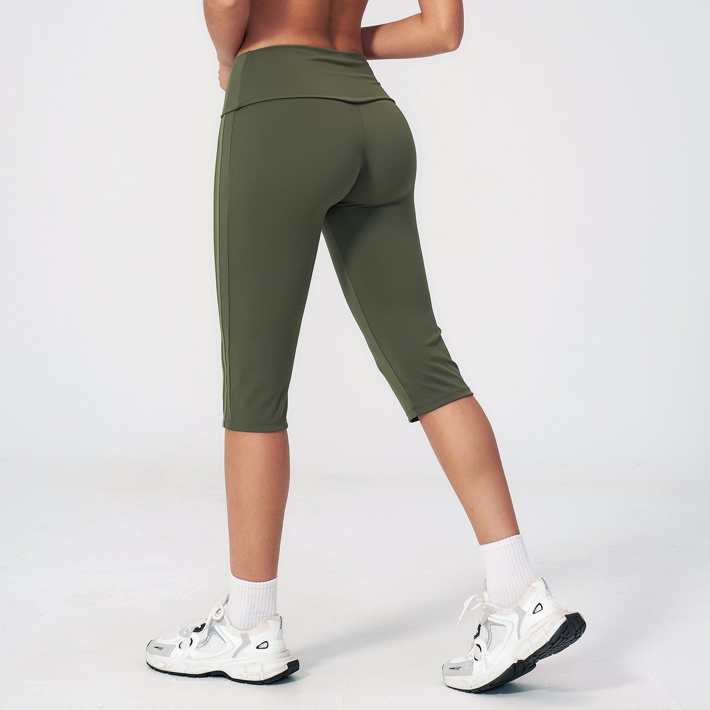 Side Stripe Foldover Waist Capri Leggings