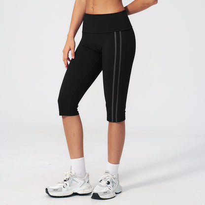Side Stripe Foldover Waist Capri Leggings