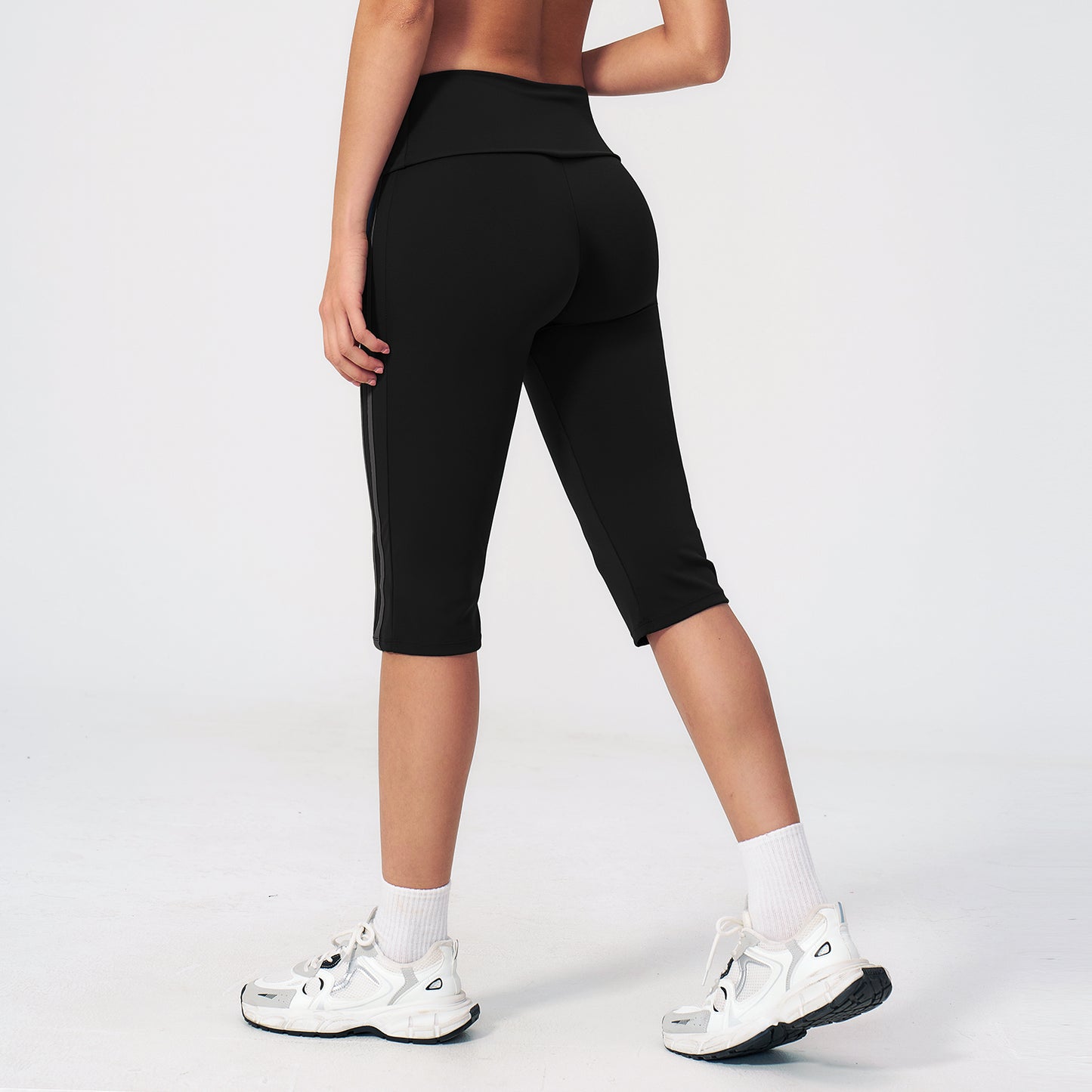Side Stripe Foldover Waist Capri Leggings