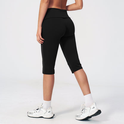 Side Stripe Foldover Waist Capri Leggings