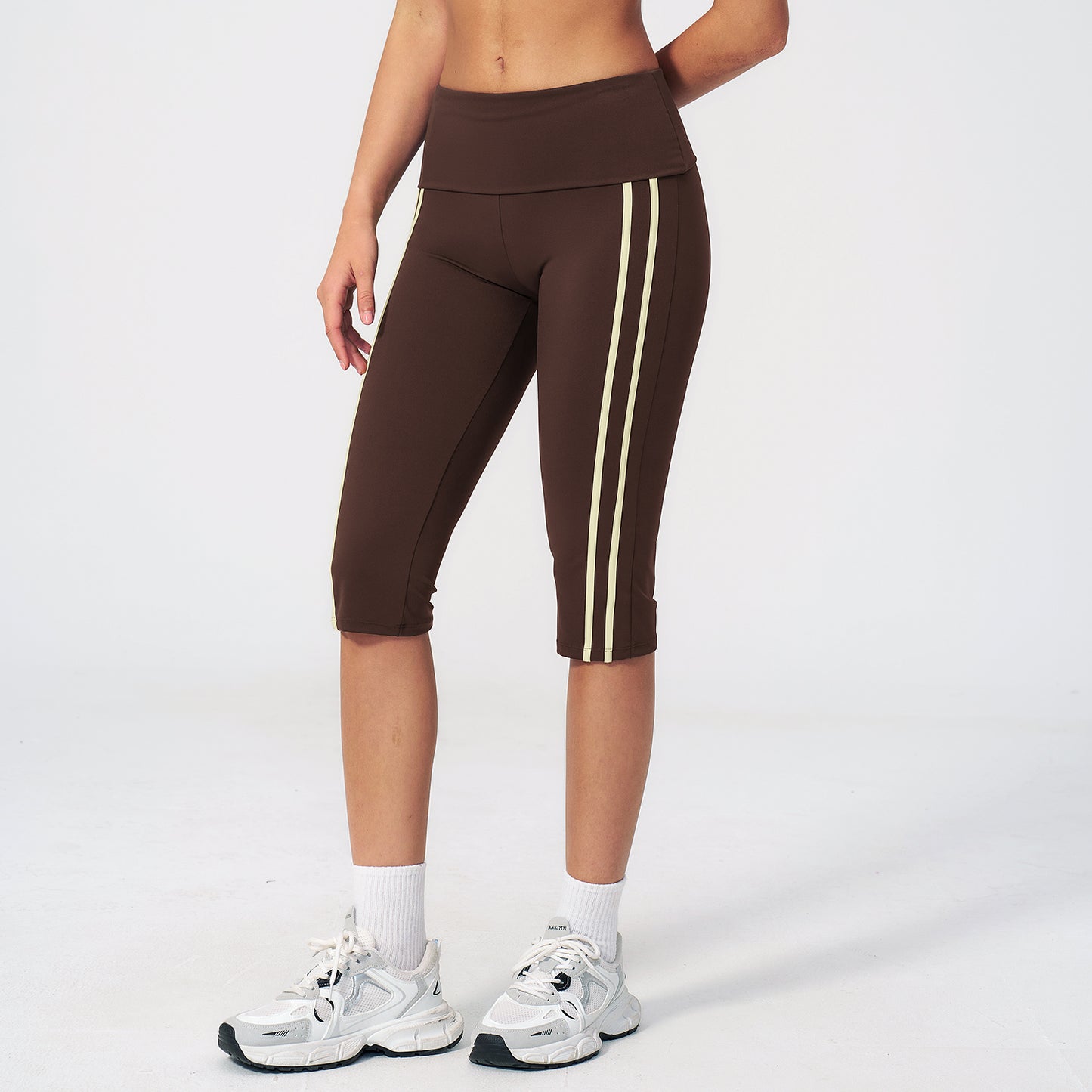 Side Stripe Foldover Waist Capri Leggings