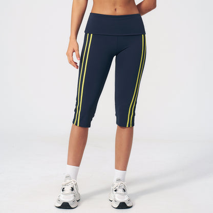 Side Stripe Foldover Waist Capri Leggings