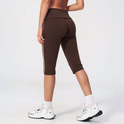 Side Stripe Foldover Waist Capri Leggings