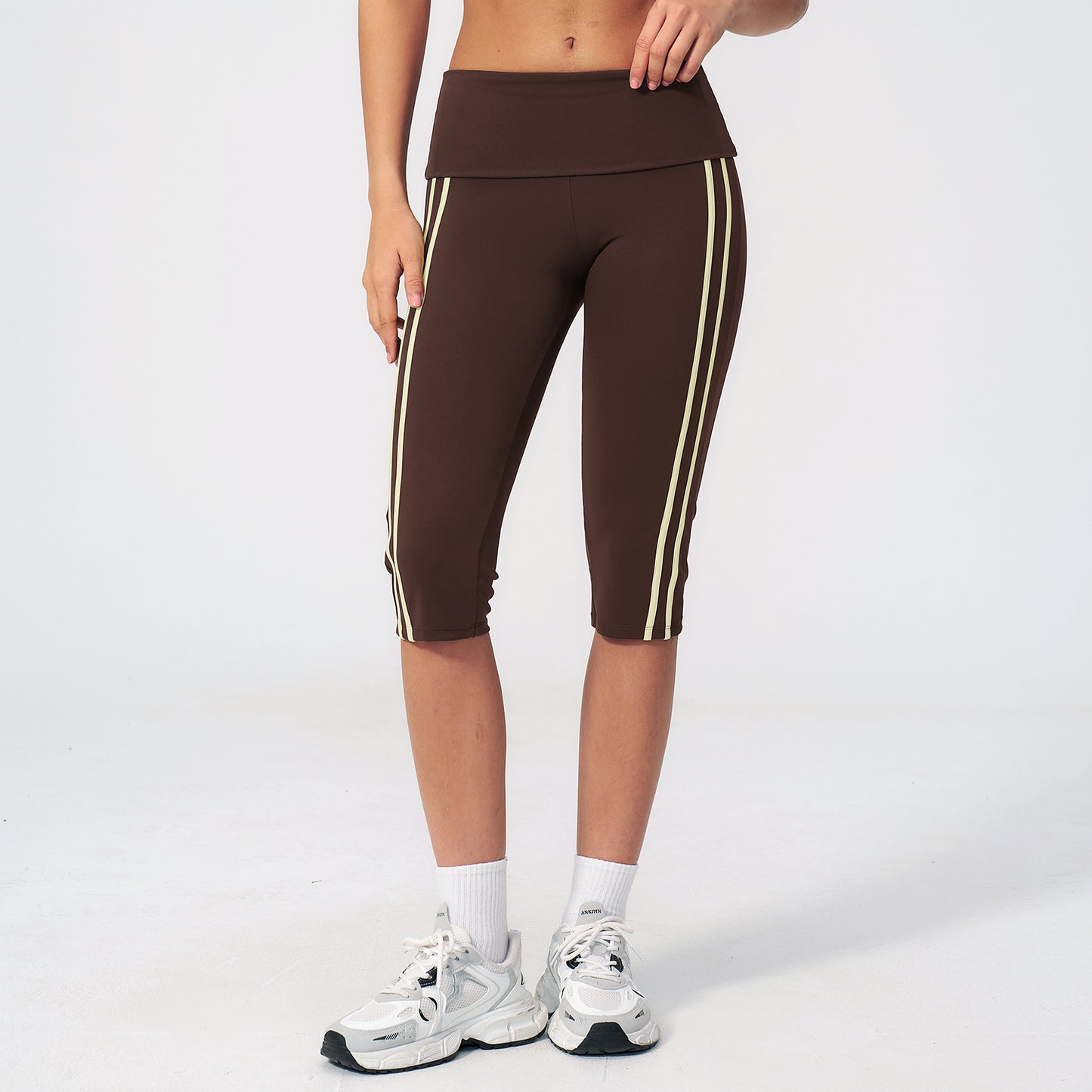 Side Stripe Foldover Waist Capri Leggings