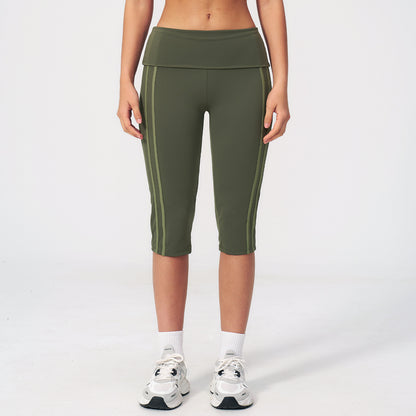 Side Stripe Foldover Waist Capri Leggings