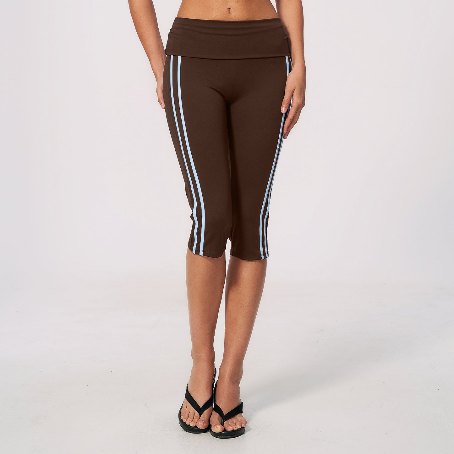 Side Stripe Foldover Waist Capri Leggings