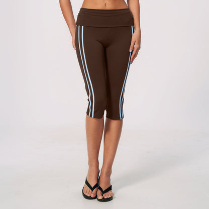 Side Stripe Foldover Waist Capri Leggings