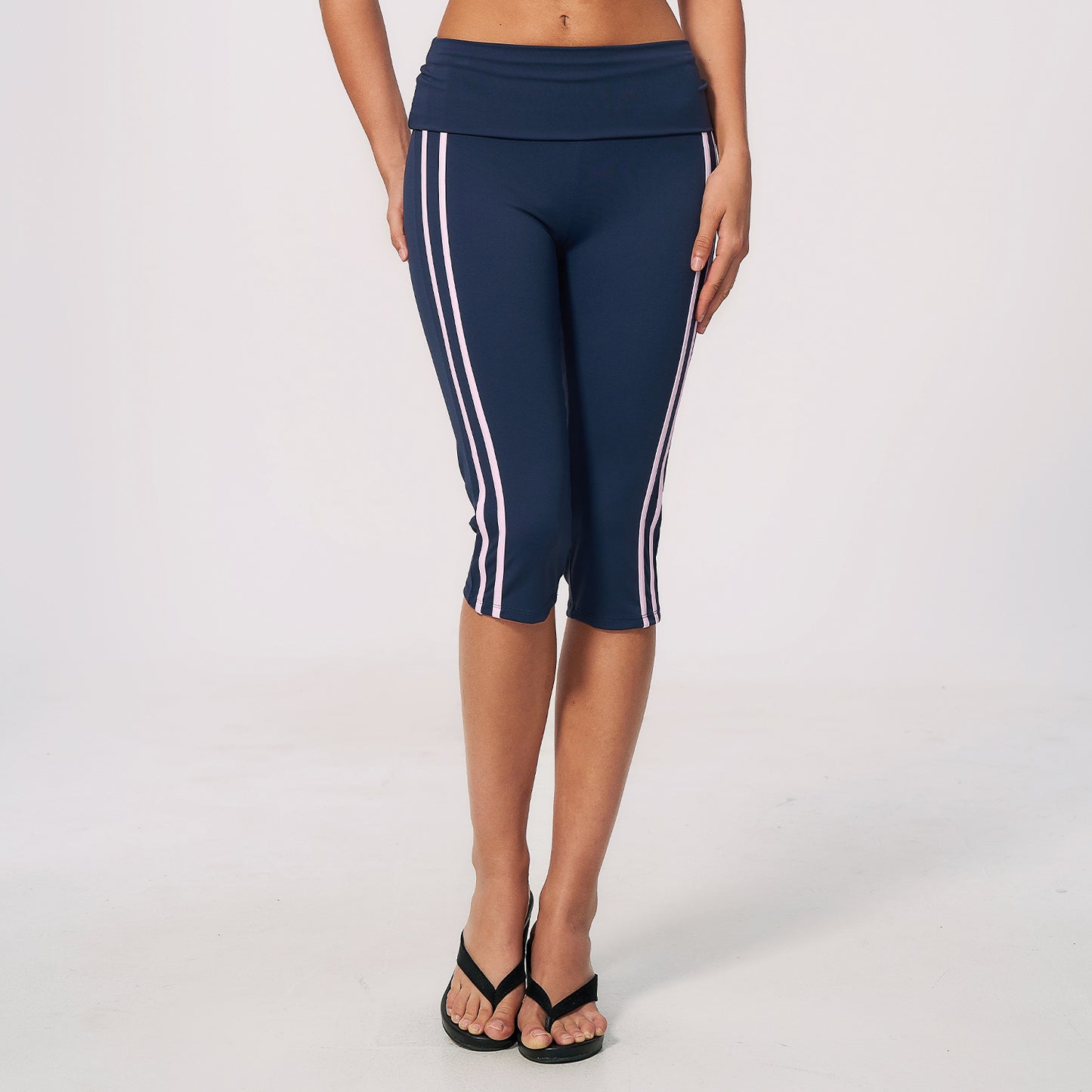 Side Stripe Foldover Waist Capri Leggings