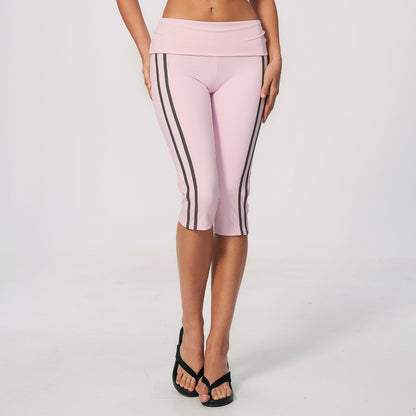 Side Stripe Foldover Waist Capri Leggings