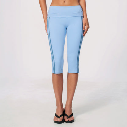 Side Stripe Foldover Waist Capri Leggings