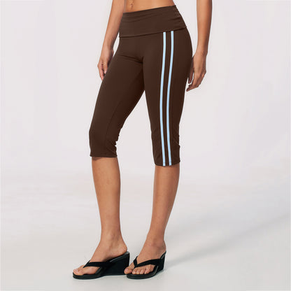Side Stripe Foldover Waist Capri Leggings