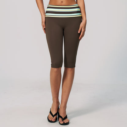 Contrast Foldover Waist Capri Leggings