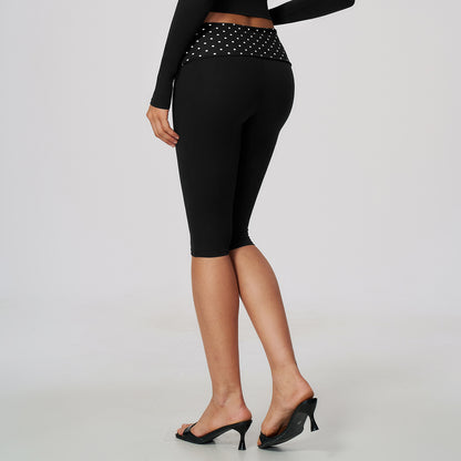 Contrast Foldover Waist Capri Leggings