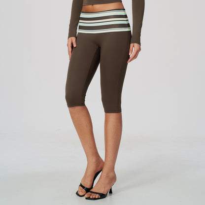 Contrast Foldover Waist Capri Leggings