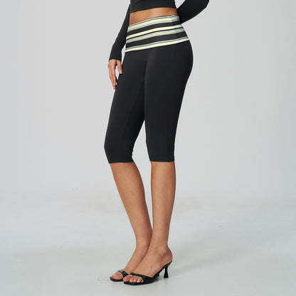 Contrast Foldover Waist Capri Leggings