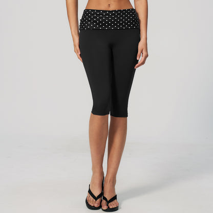 Contrast Foldover Waist Capri Leggings