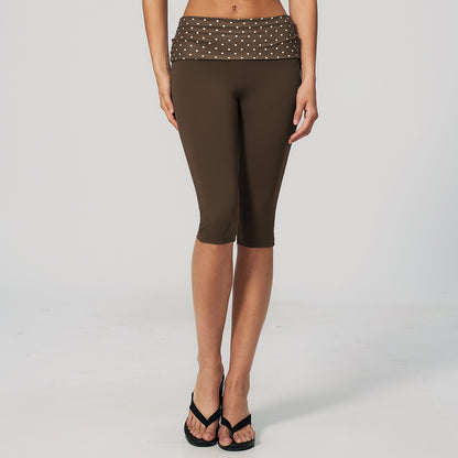 Contrast Foldover Waist Capri Leggings