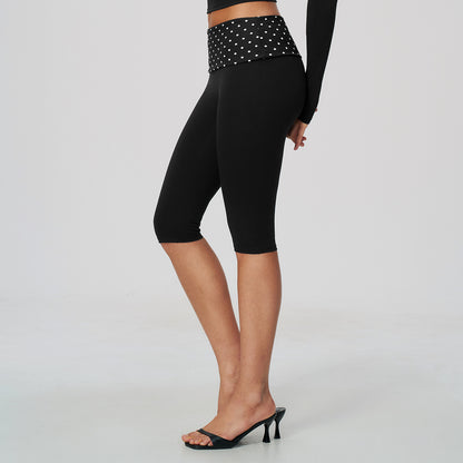 Contrast Foldover Waist Capri Leggings