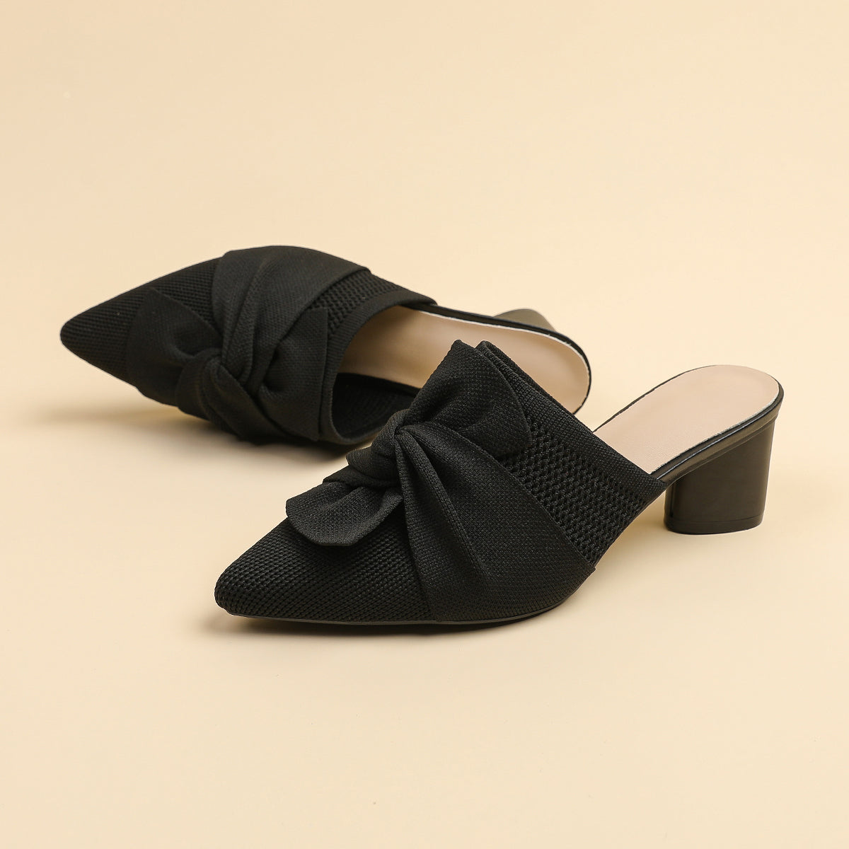5cmヒール 後ろ開き ポインテッドトゥ ニットミュール