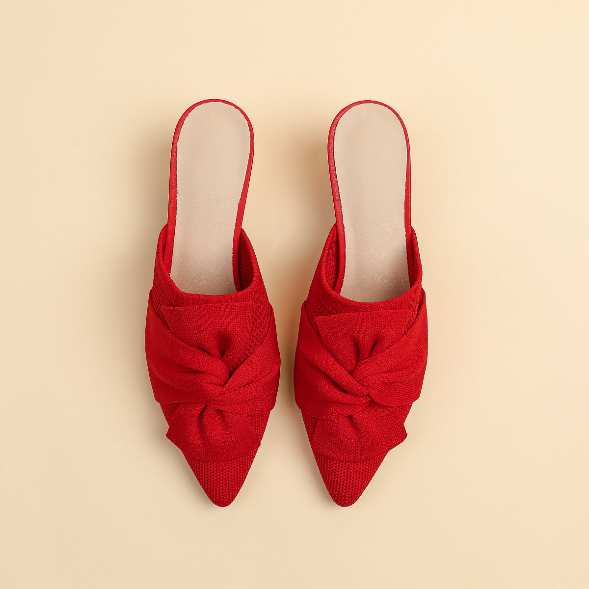 5cmヒール 後ろ開き ポインテッドトゥ ニットミュール