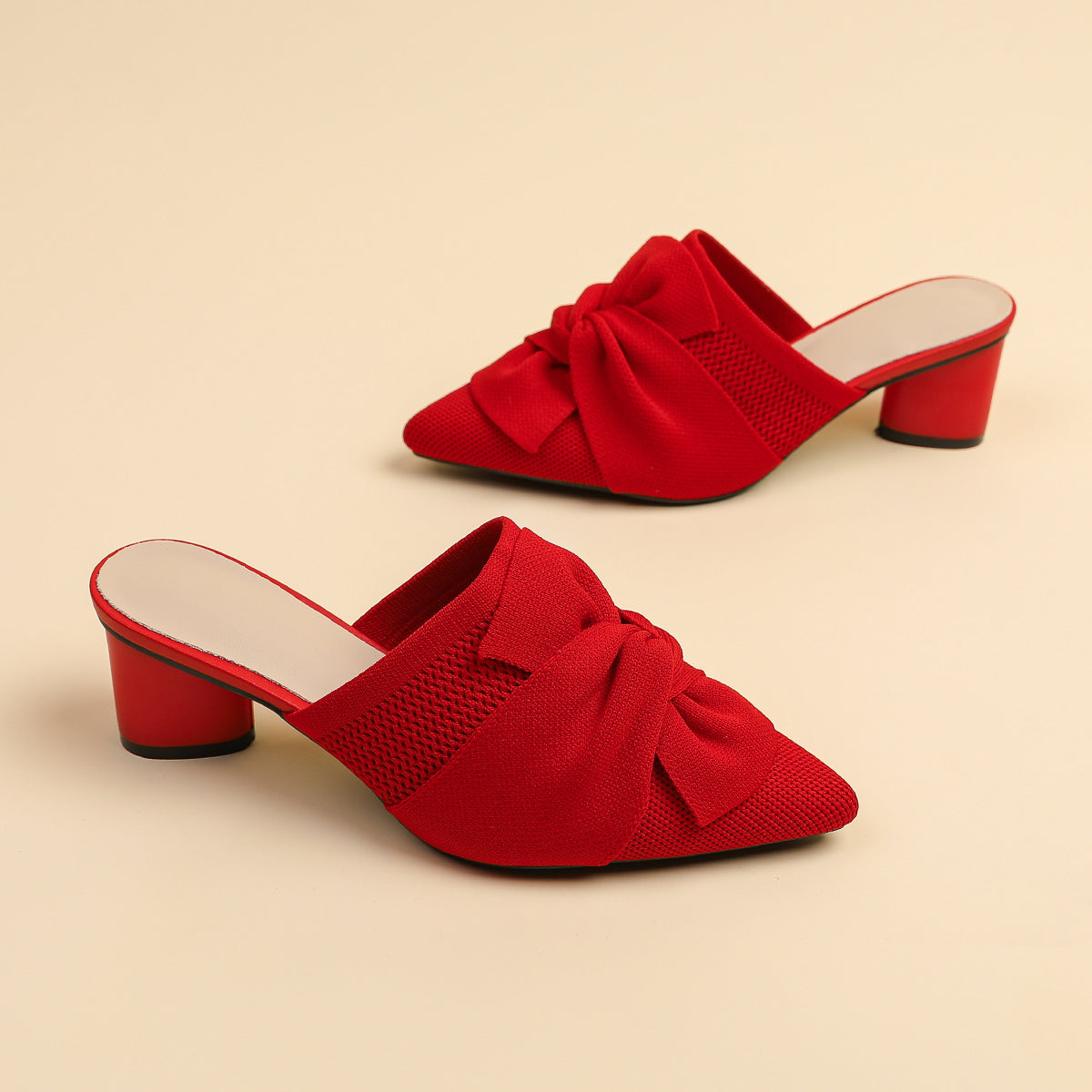 5cmヒール 後ろ開き ポインテッドトゥ ニットミュール