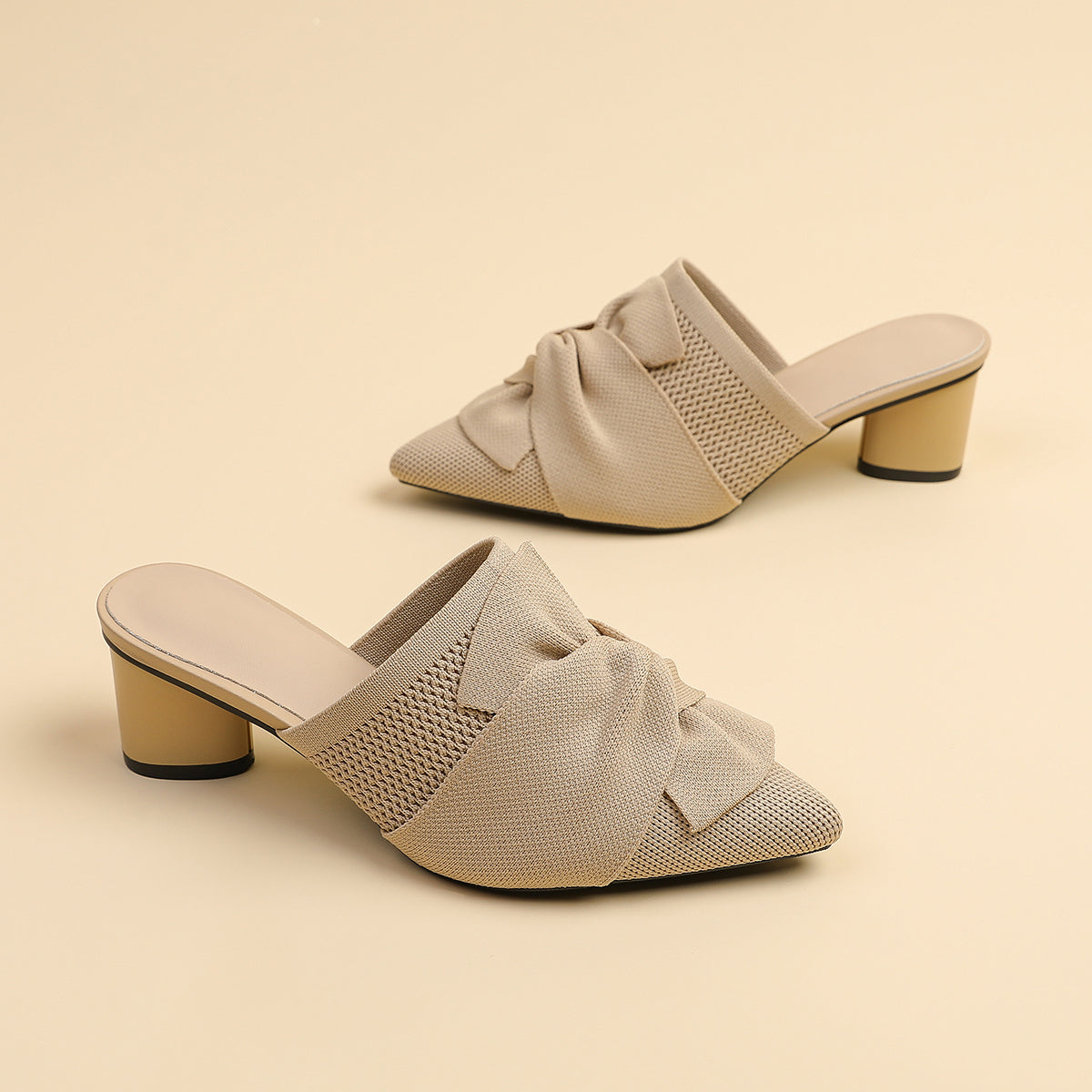 5cmヒール 後ろ開き ポインテッドトゥ ニットミュール