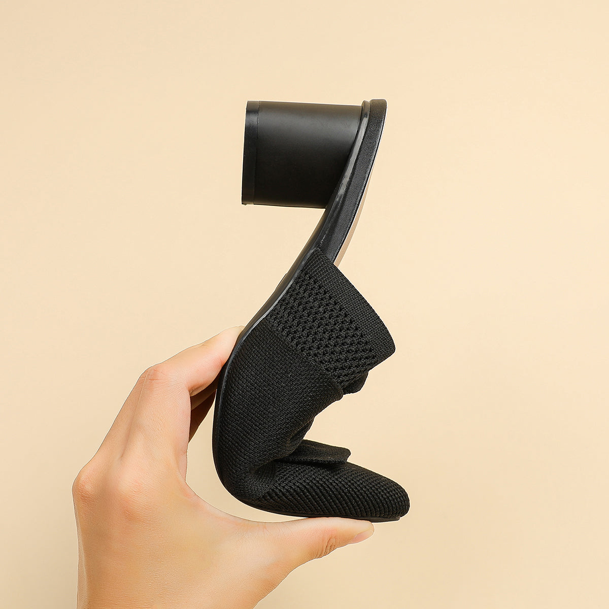 5cmヒール 後ろ開き ポインテッドトゥ ニットミュール