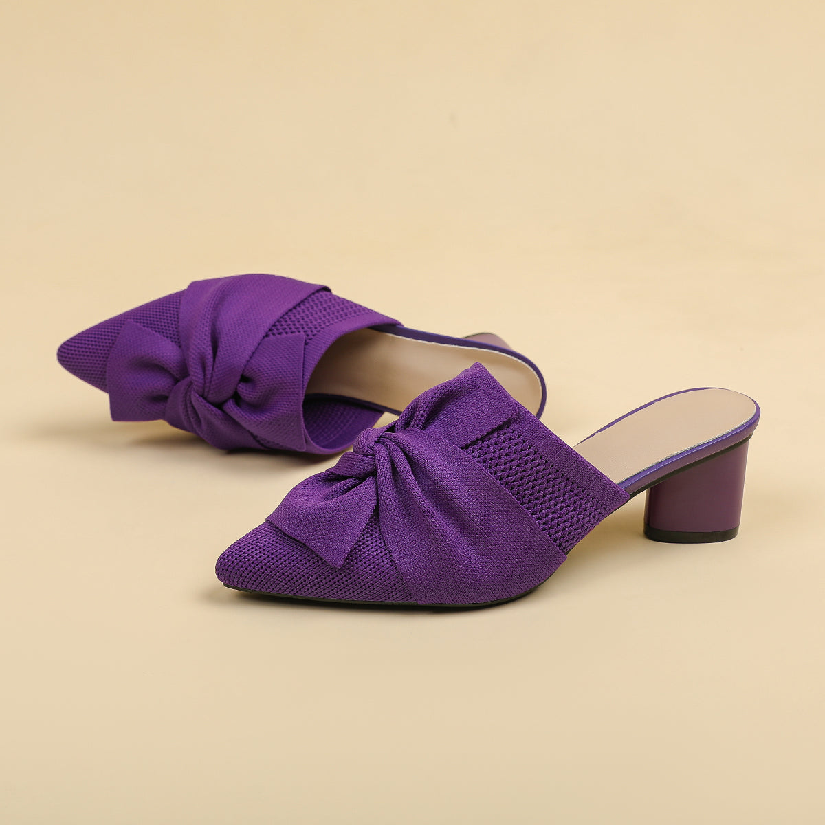 5cmヒール 後ろ開き ポインテッドトゥ ニットミュール