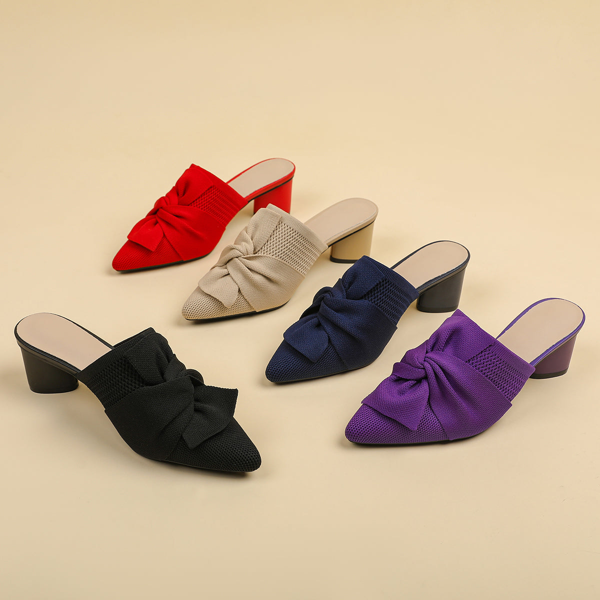 5cmヒール 後ろ開き ポインテッドトゥ ニットミュール