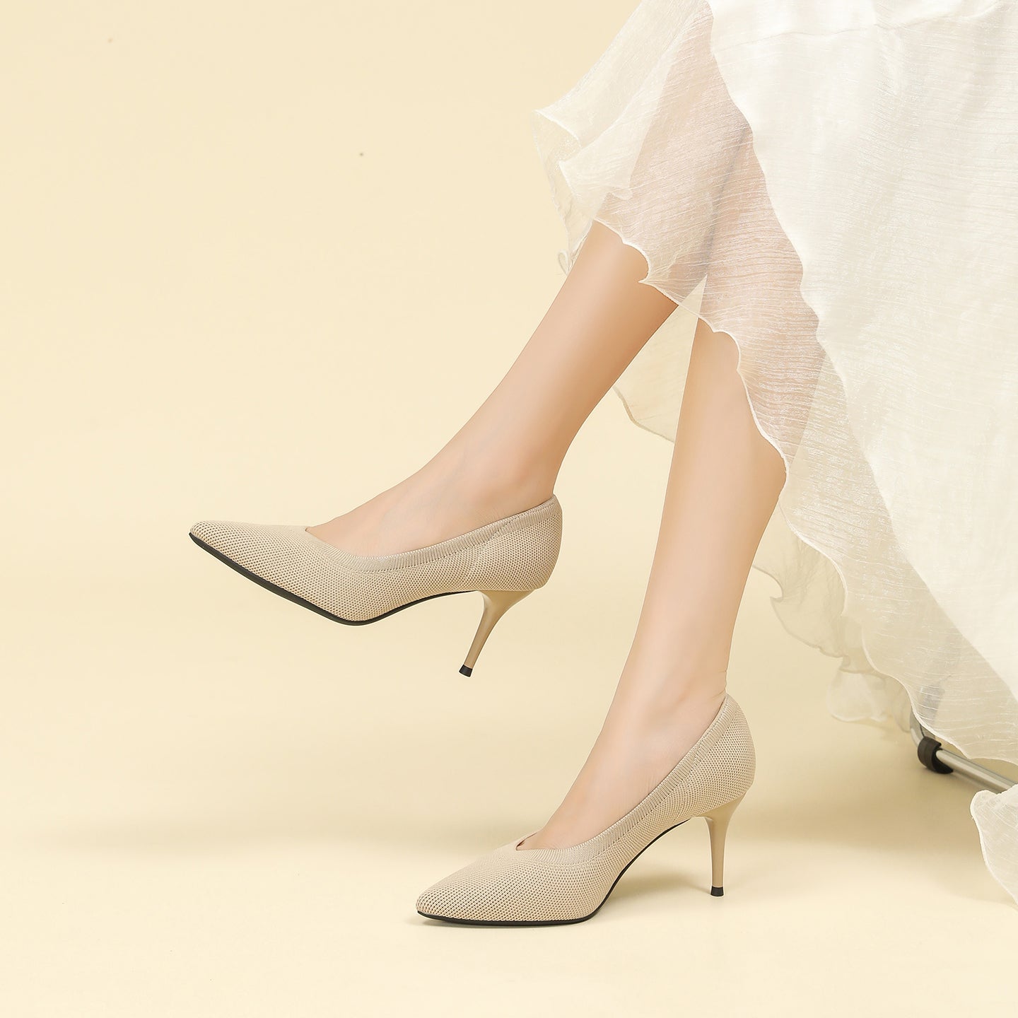 尖頭浅口スティレットヒールパンプス 7.5cmヒール