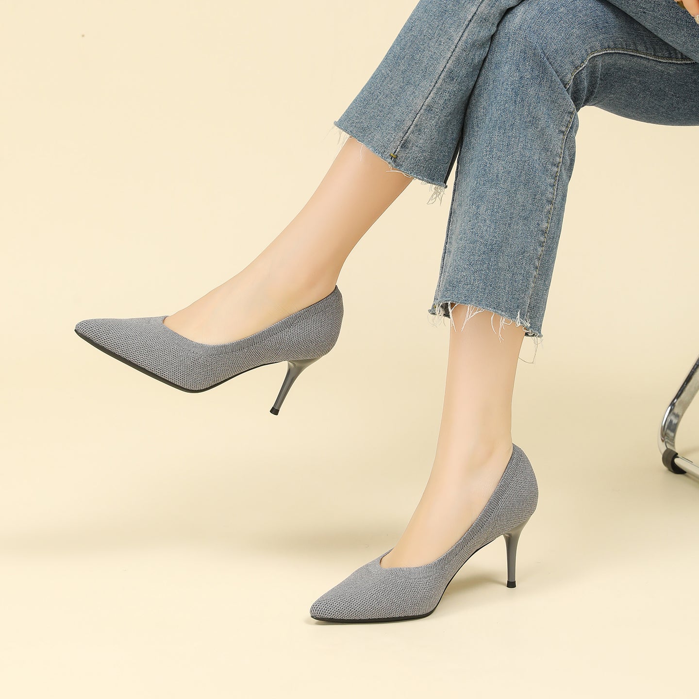 尖頭浅口スティレットヒールパンプス 7.5cmヒール