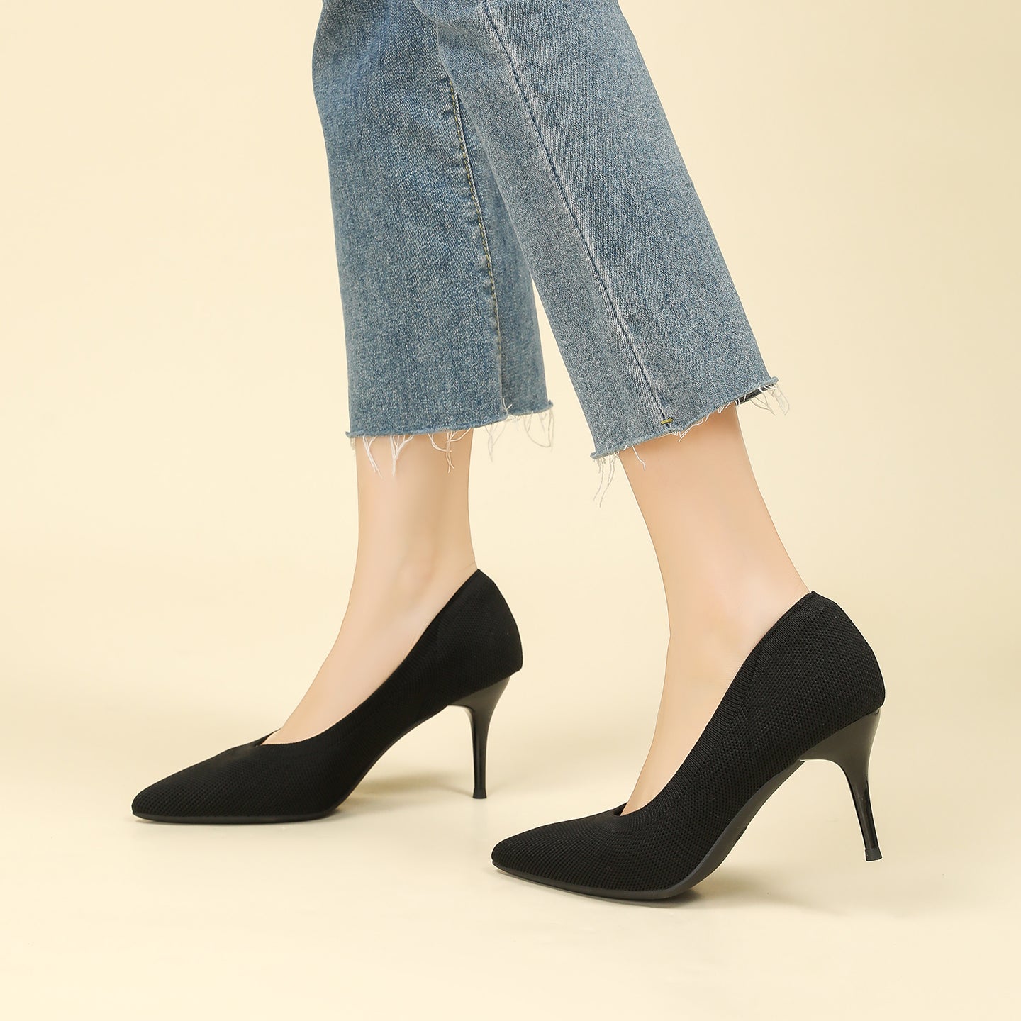 尖頭浅口スティレットヒールパンプス 7.5cmヒール