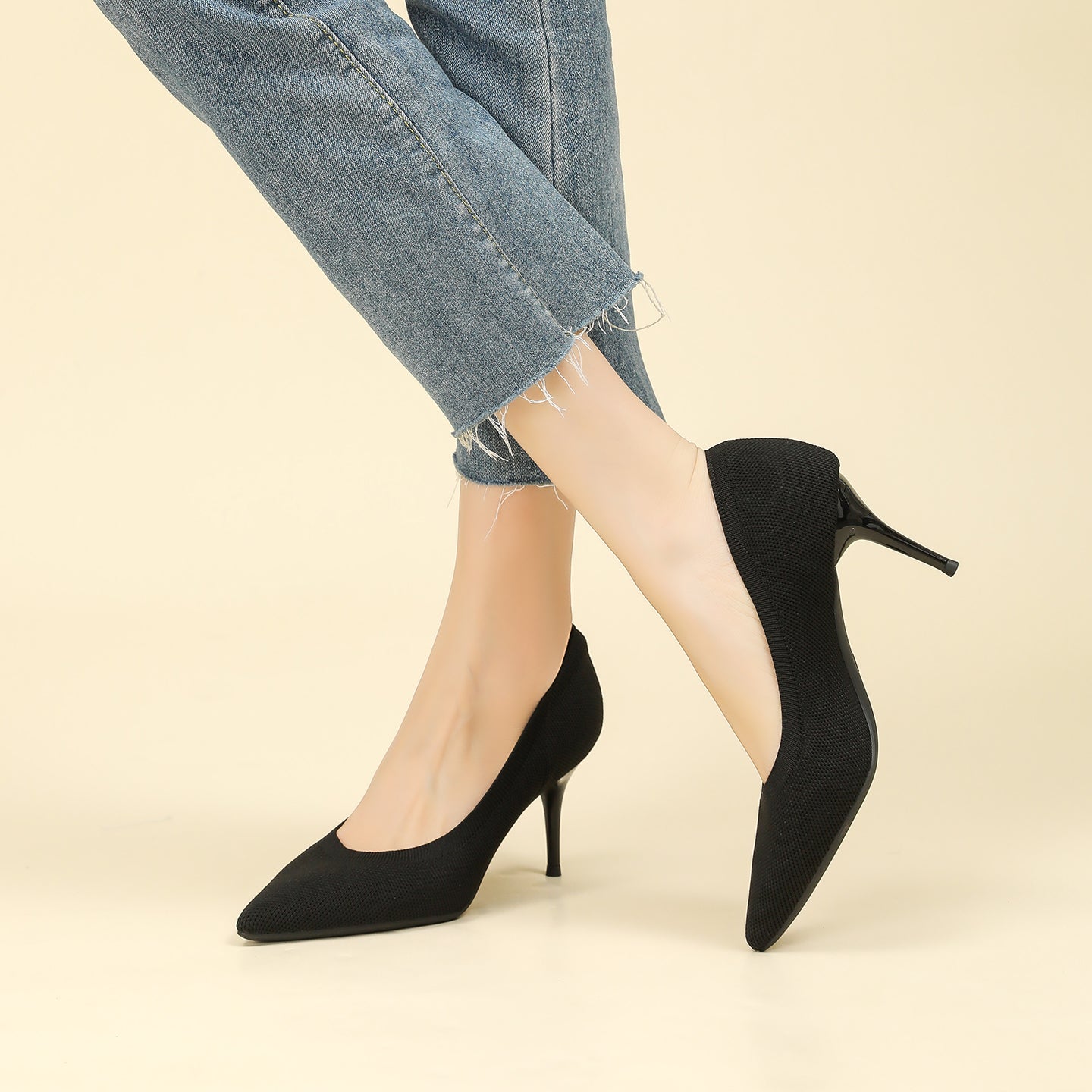 尖頭浅口スティレットヒールパンプス 7.5cmヒール