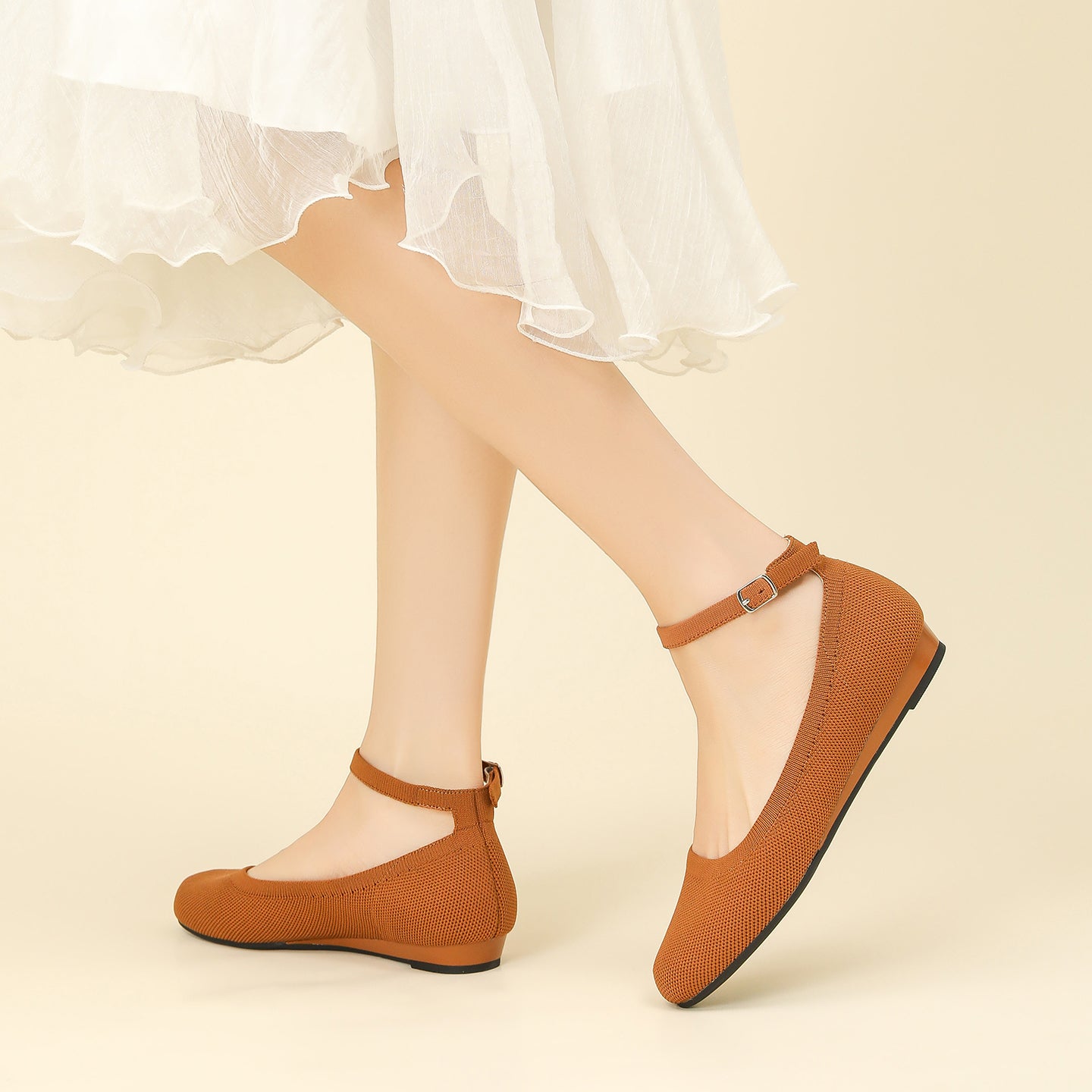 ラウンドトゥスリッポンフラット