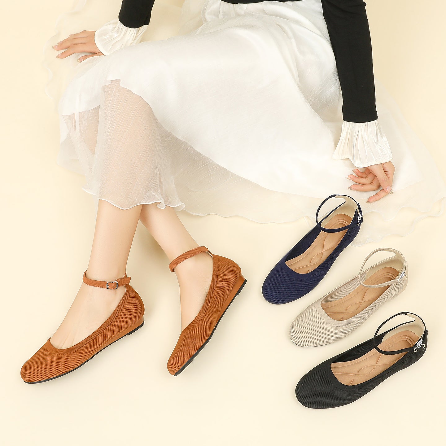 ラウンドトゥスリッポンフラット